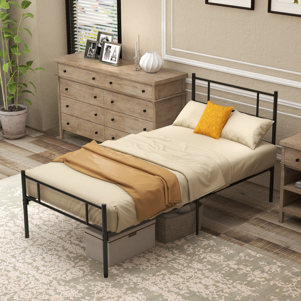HOMCOM Single Metal Bed Frame w/ Headboard and Footboard, Underbed Storage Space