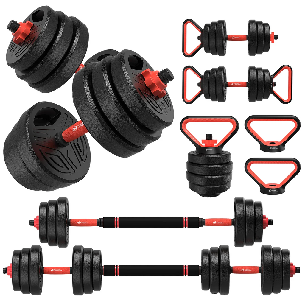3-in-1 Dumbbells Set 20 kg Adjustable Dumbbells with Extra Barbell Bar Plastic-Coated Weight Plates Fitness Exercise Home Gym
