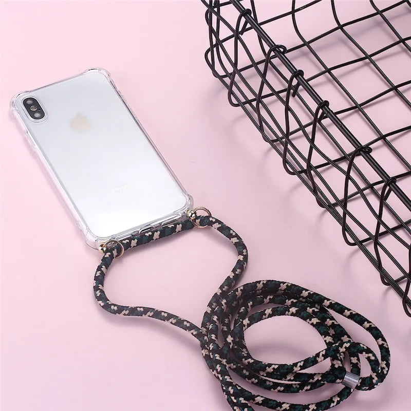 Fashion Crossbody Strap Lanyard Cord Phone Case On For Xiaomi Poco F3 X3 Nfc Pro M3 Necklace Silicone Soft Tpu Clear Back Cover
