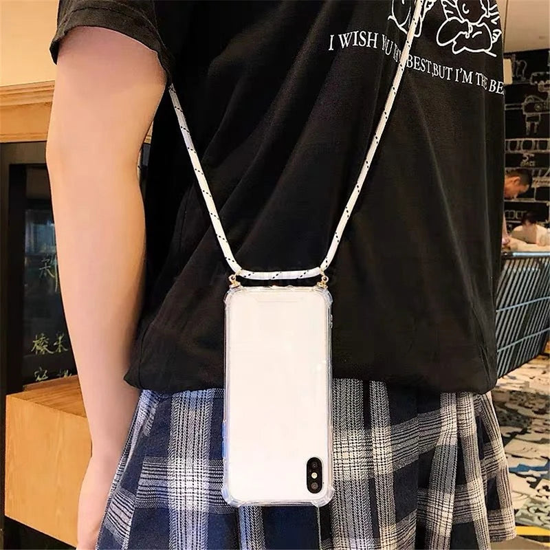 Fashion Crossbody Strap Lanyard Cord Phone Case On For Xiaomi Poco F3 X3 Nfc Pro M3 Necklace Silicone Soft Tpu Clear Back Cover