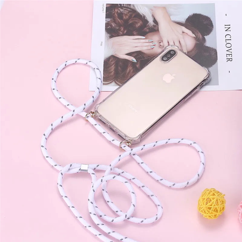 Fashion Crossbody Strap Lanyard Cord Phone Case On For Xiaomi Poco F3 X3 Nfc Pro M3 Necklace Silicone Soft Tpu Clear Back Cover