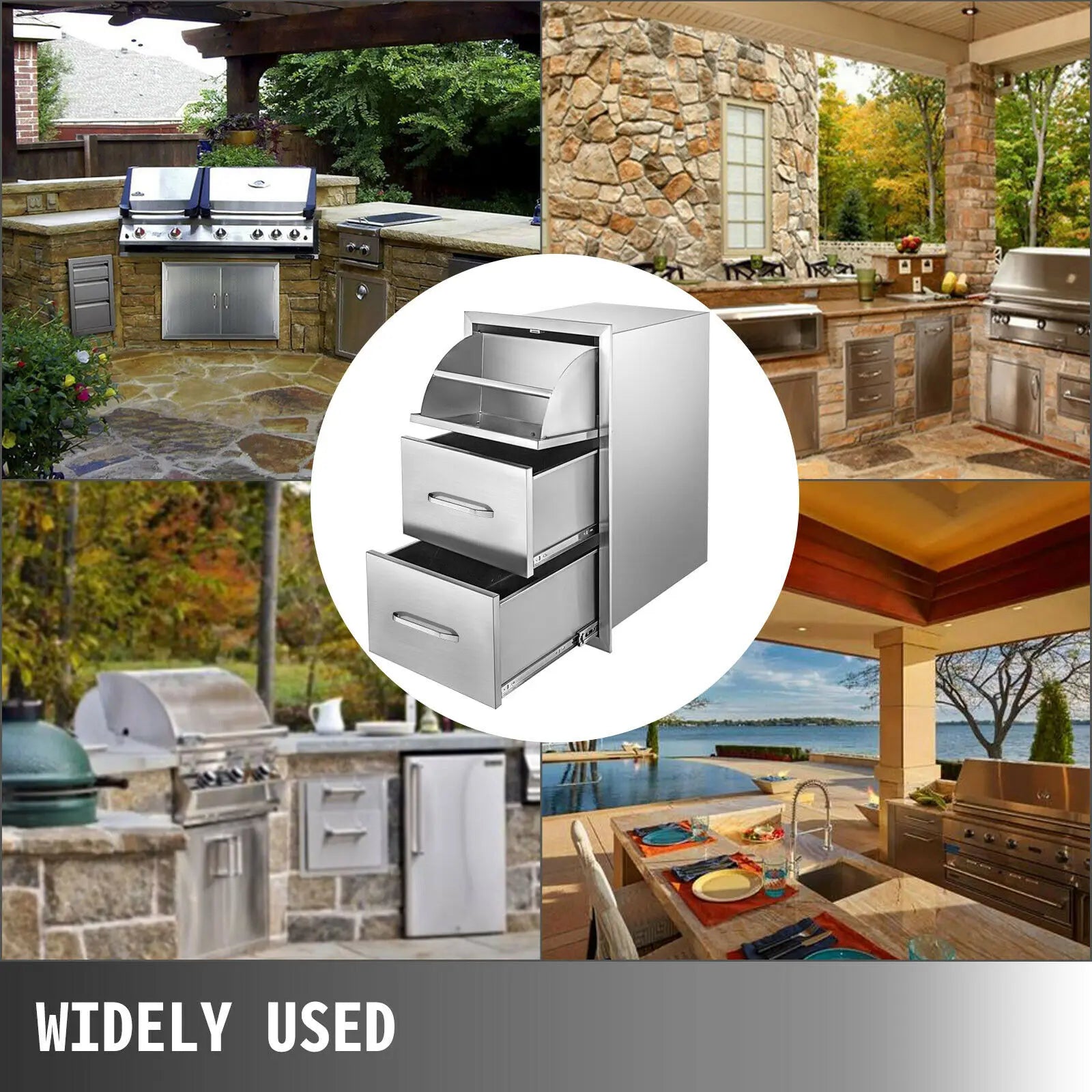 SucceBuy Stainless Steel Outdoor Kitchen Drawers W/ Handle Large Storage BBQ Island Great for Any Weather Condition