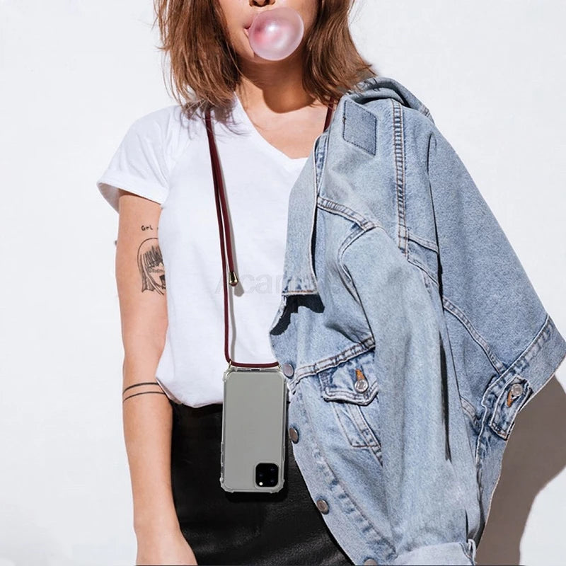 Fashion Crossbody Strap Lanyard Cord Phone Case On For Xiaomi Poco F3 X3 Nfc Pro M3 Necklace Silicone Soft Tpu Clear Back Cover