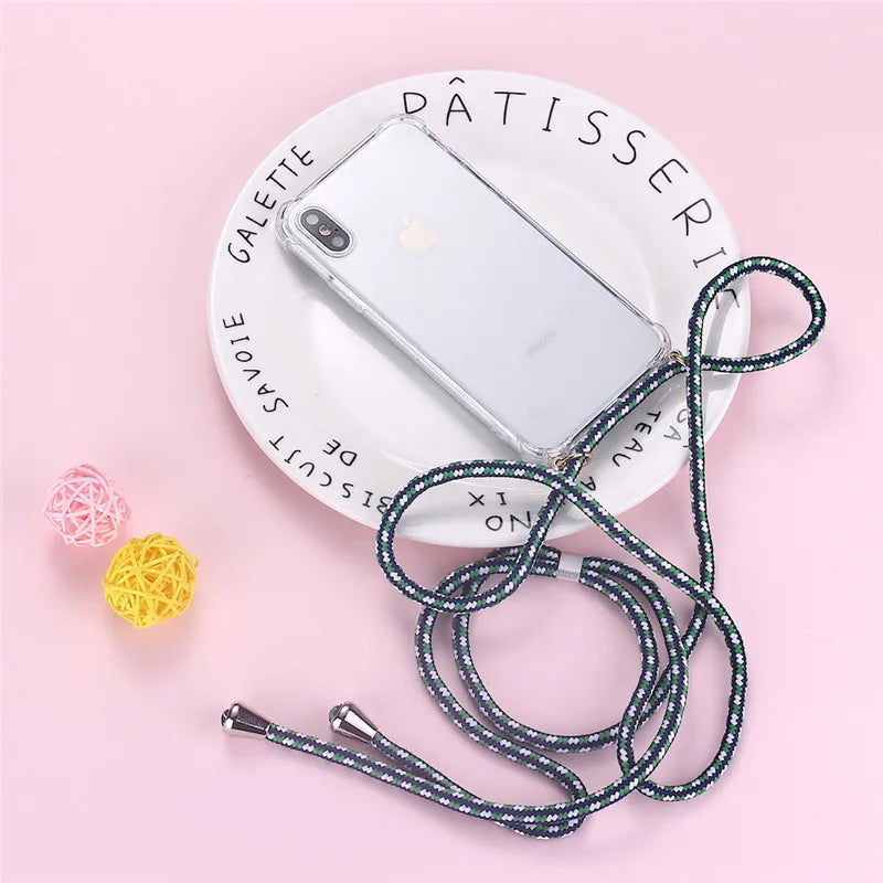 Fashion Crossbody Strap Lanyard Cord Phone Case On For Xiaomi Poco F3 X3 Nfc Pro M3 Necklace Silicone Soft Tpu Clear Back Cover