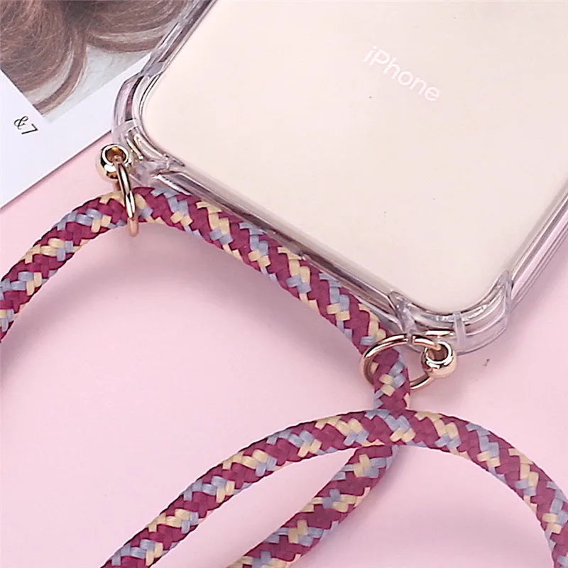 Fashion Crossbody Strap Lanyard Cord Phone Case On For Xiaomi Poco F3 X3 Nfc Pro M3 Necklace Silicone Soft Tpu Clear Back Cover