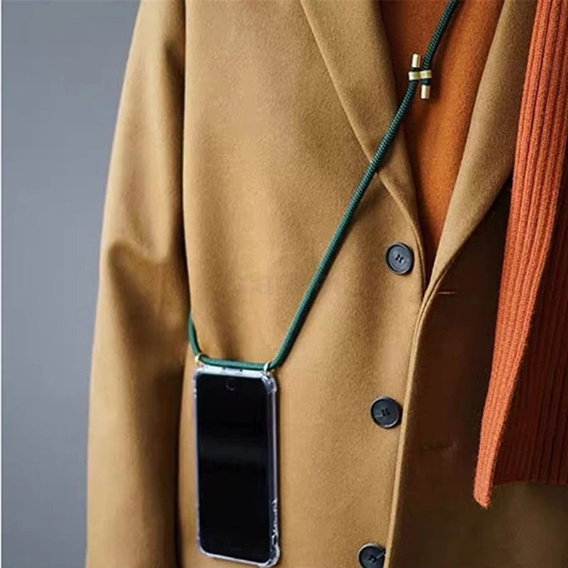 Fashion Crossbody Strap Lanyard Cord Phone Case On For Xiaomi Poco F3 X3 Nfc Pro M3 Necklace Silicone Soft Tpu Clear Back Cover