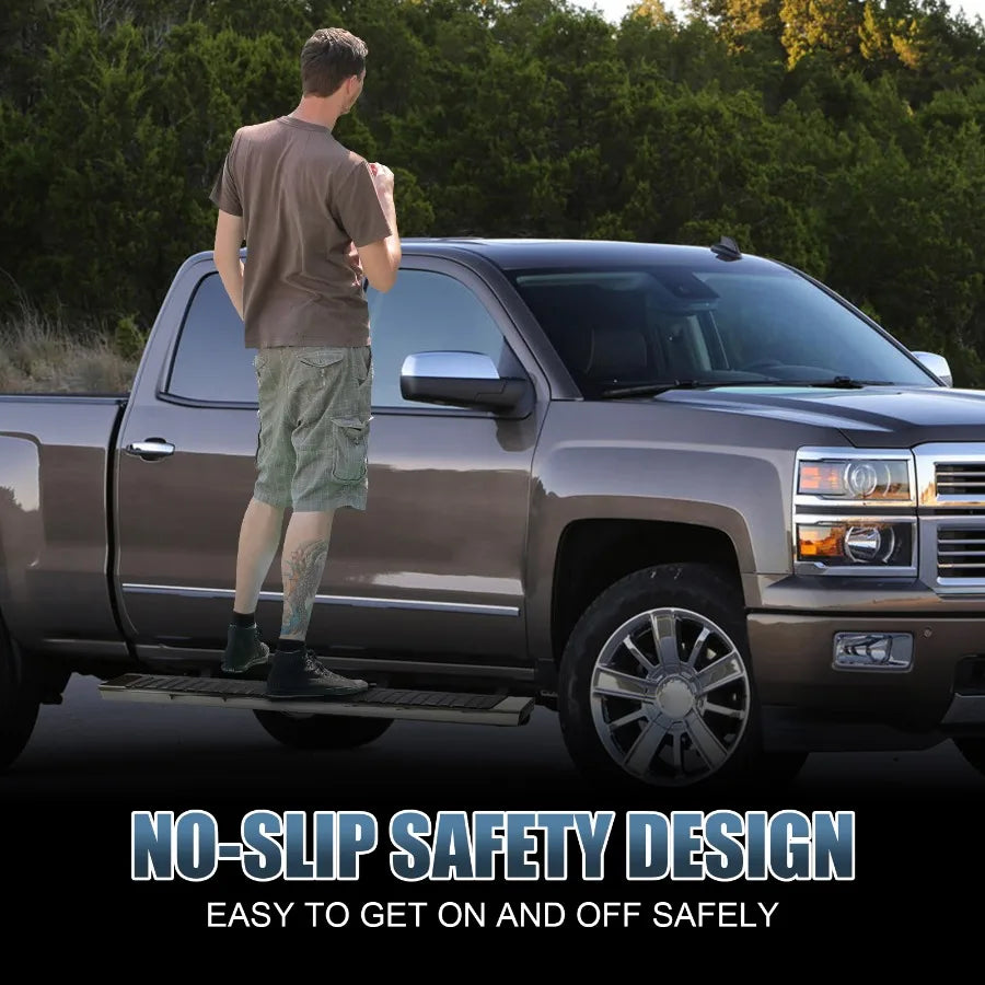 Running Board Step Bar for 19-23 Silverado/Sierra 1500 2500HD 3500HD Crew Cab Stainless Steel Anti-Slip Surface