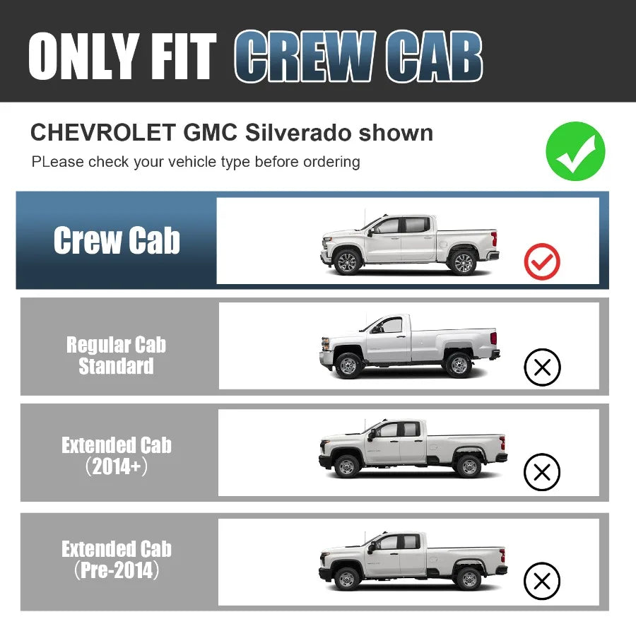 Running Board Step Bar for 19-23 Silverado/Sierra 1500 2500HD 3500HD Crew Cab Stainless Steel Anti-Slip Surface