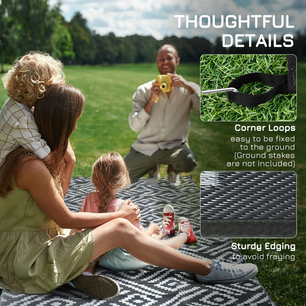 Outsunny Outdoor Rug W/ Carry Bag, 8' X 10' Plastic Straw Rug, Black Gray