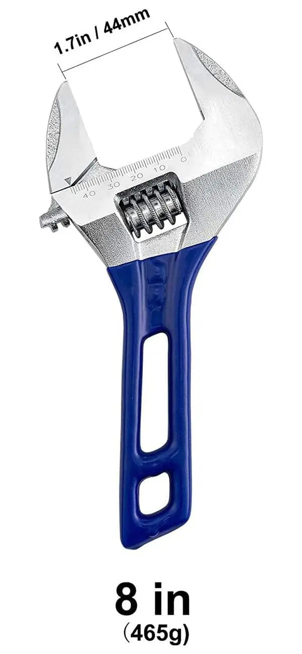 8” Short Handle Spanner Adjustable Wrench with 55 mm Wide Jaw Opening for Plumbing Auto Repair Home Maintenance