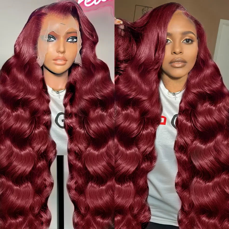 Burgundy 13x4 lace front wigs for women Choice Colored 13x6 hd lace frontal human hair wig Body wave Brazilian 30 inch Wigs
