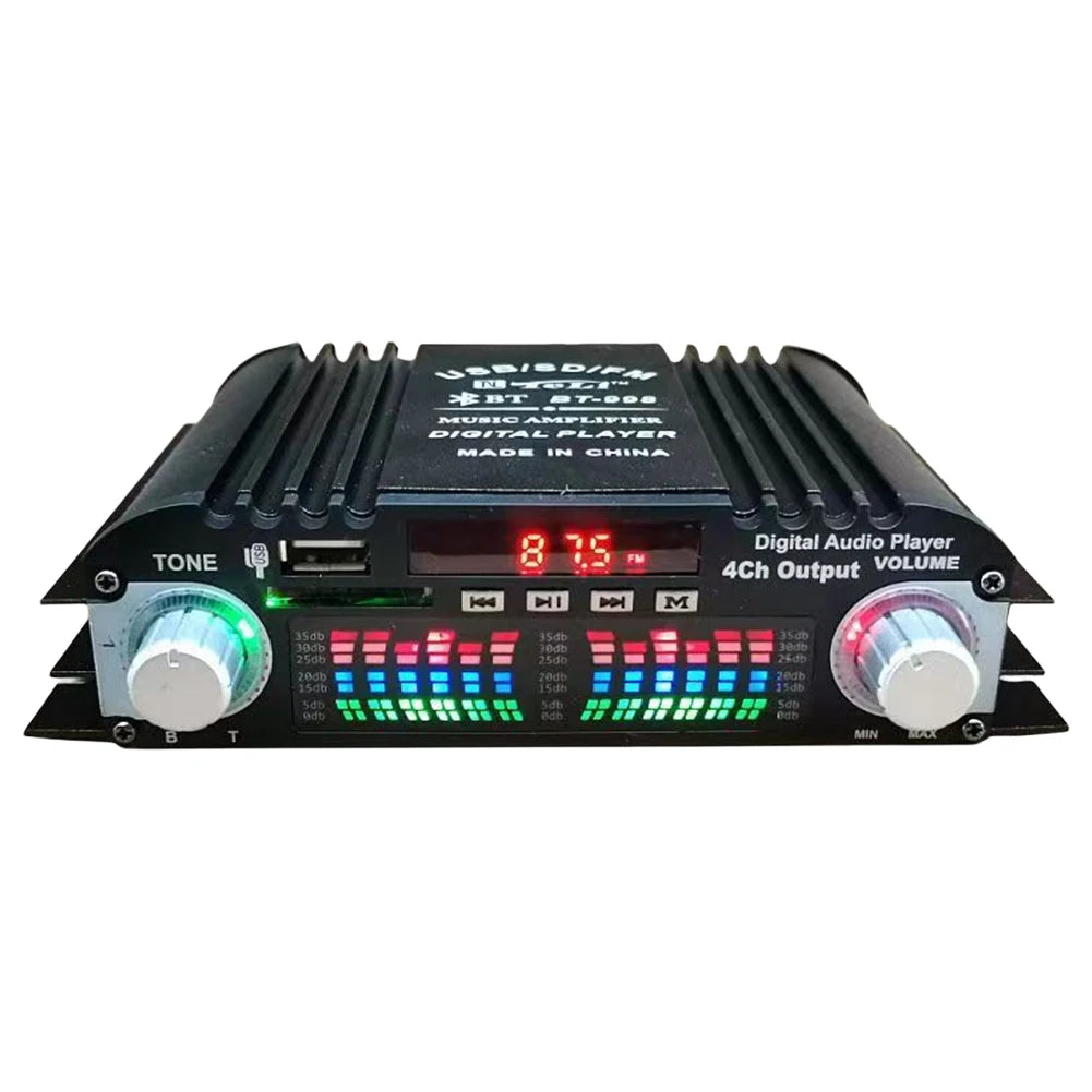 1800W Peak Power Digital 4 Channel Audio Amplifier HiFi Sound Amplifier Bluetooth Karaoke Player FM Radio Support Remote Control