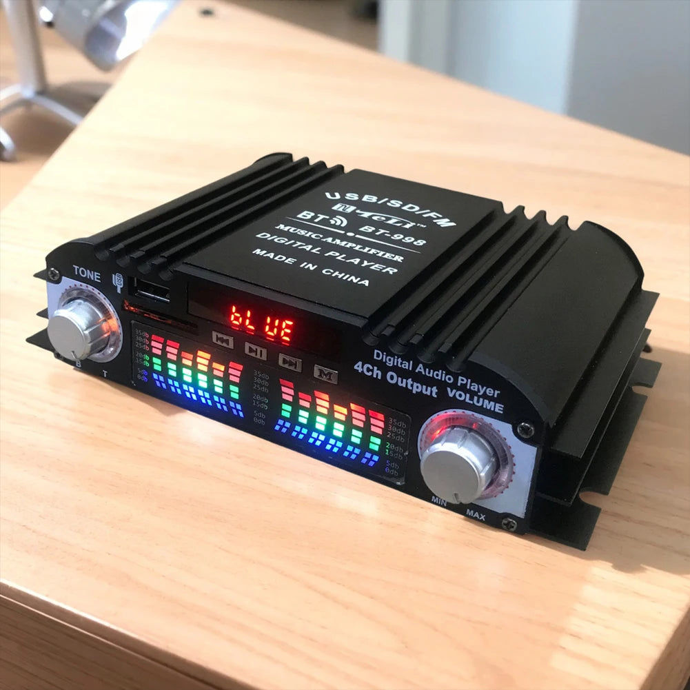 1800W Peak Power Digital 4 Channel Audio Amplifier HiFi Sound Amplifier Bluetooth Karaoke Player FM Radio Support Remote Control