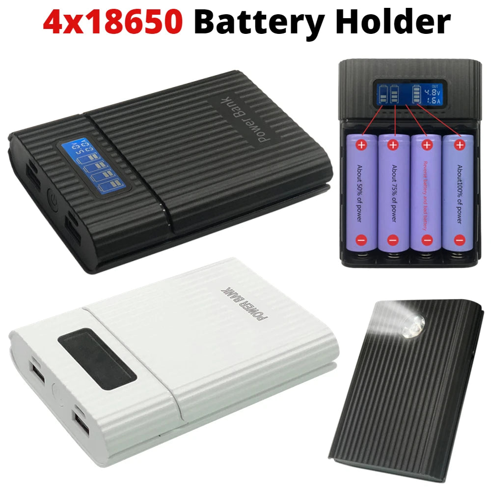 4x18650 Battery Holder DIY Digital Display Fast Charging Mobile Power Bank with LED Flashlight 18650 Battery Charger Storage Box