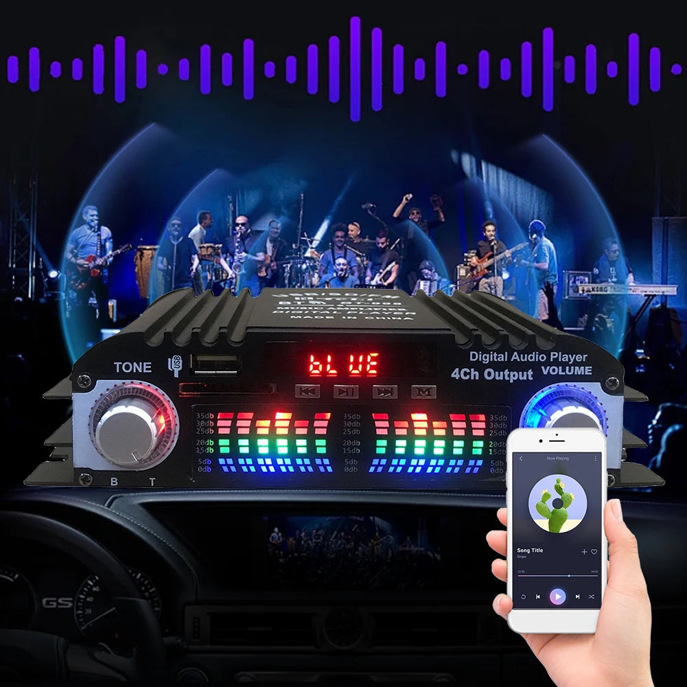 1800W Peak Power Digital 4 Channel Audio Amplifier HiFi Sound Amplifier Bluetooth Karaoke Player FM Radio Support Remote Control