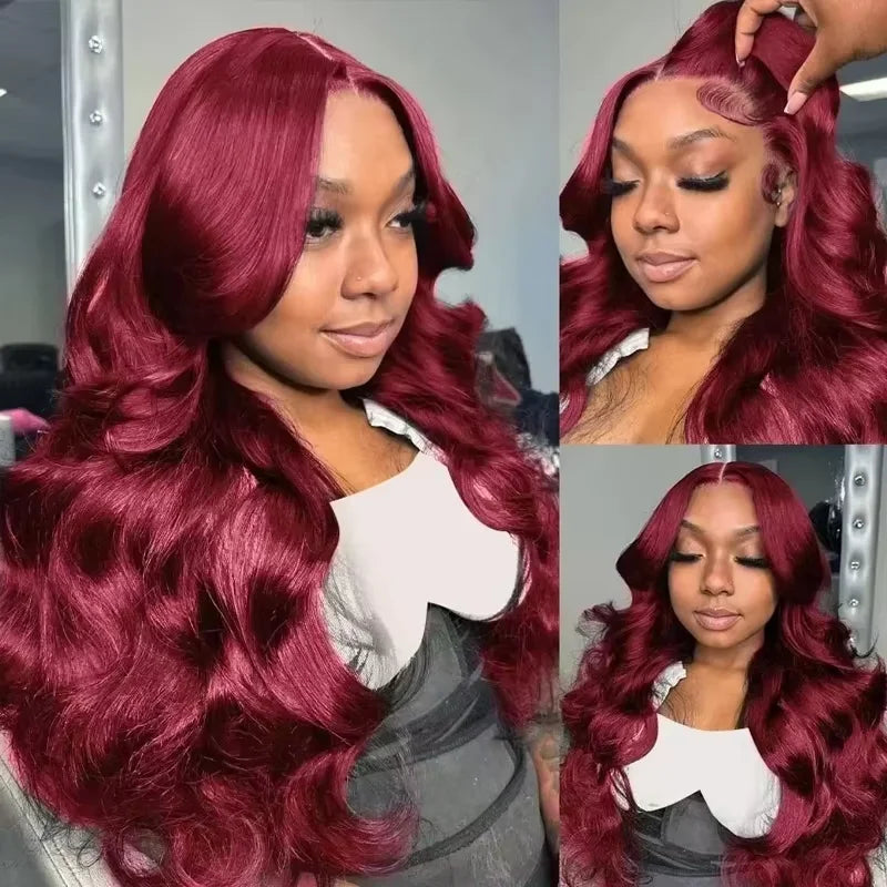 Burgundy 13x4 lace front wigs for women Choice Colored 13x6 hd lace frontal human hair wig Body wave Brazilian 30 inch Wigs