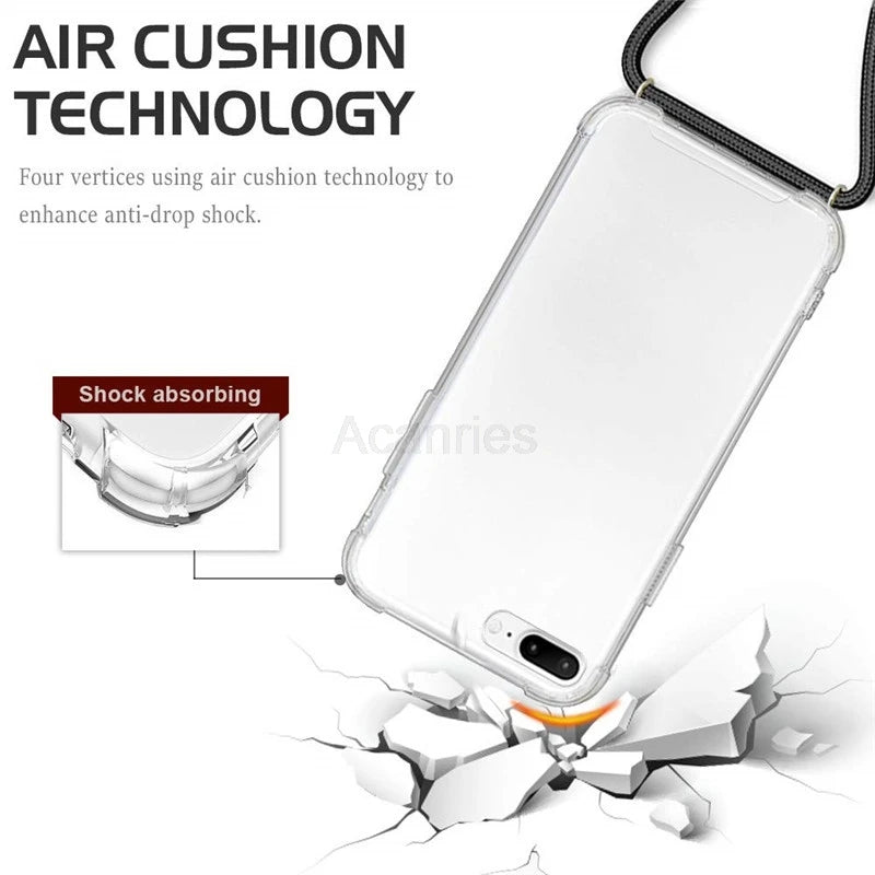 Fashion Crossbody Strap Lanyard Cord Phone Case On For Xiaomi Poco F3 X3 Nfc Pro M3 Necklace Silicone Soft Tpu Clear Back Cover