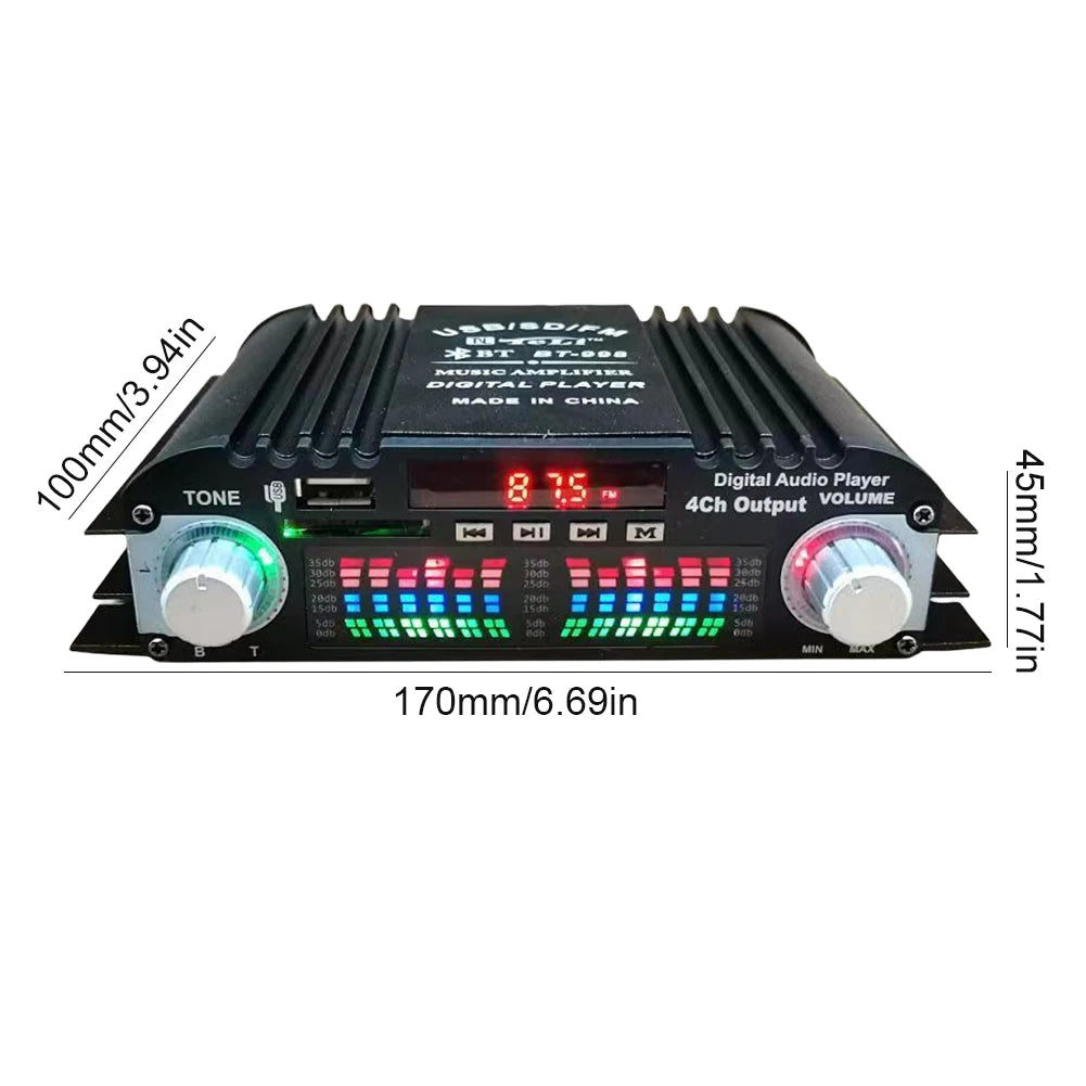 1800W Peak Power Digital 4 Channel Audio Amplifier HiFi Sound Amplifier Bluetooth Karaoke Player FM Radio Support Remote Control