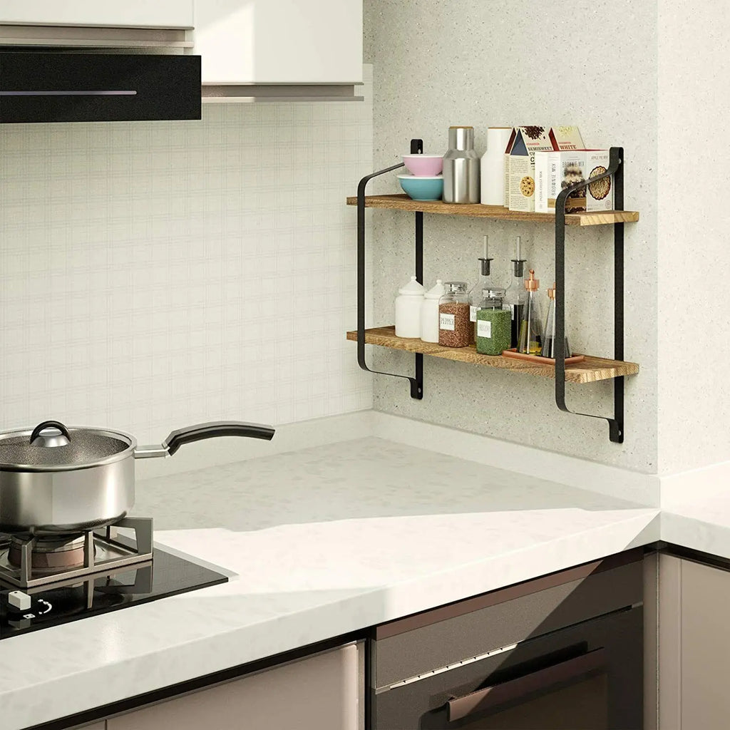 Wall Mounted Rack Display Wood Wall Shelves Rustic 2-Tier Wall Storage Shelf for Bedroom Living Room