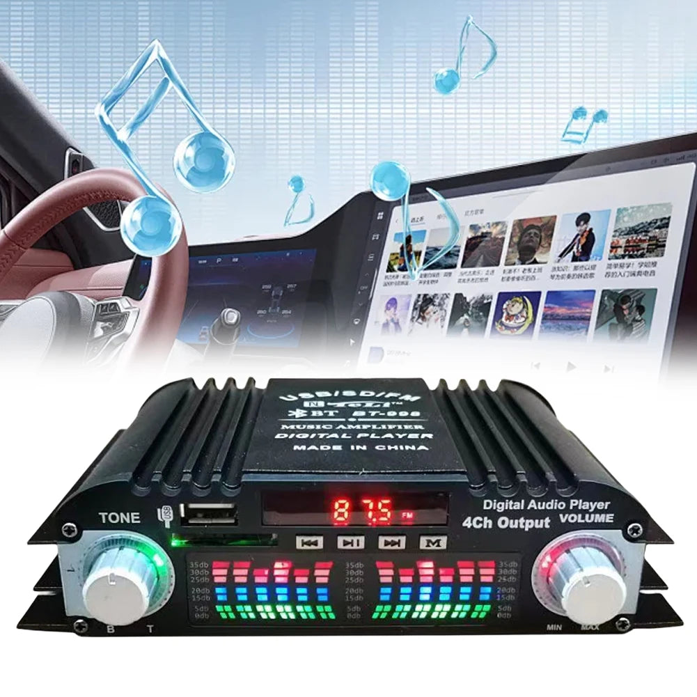 1800W Peak Power Digital 4 Channel Audio Amplifier HiFi Sound Amplifier Bluetooth Karaoke Player FM Radio Support Remote Control