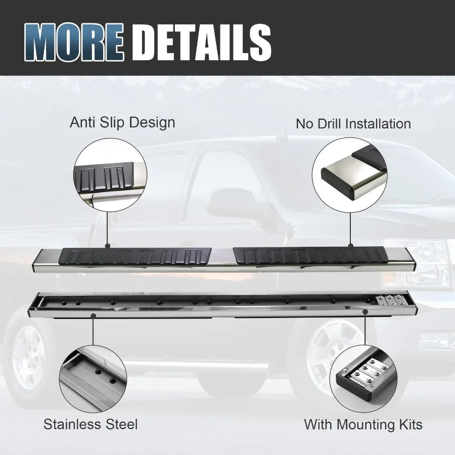 Running Board Step Bar for 19-23 Silverado/Sierra 1500 2500HD 3500HD Crew Cab Stainless Steel Anti-Slip Surface