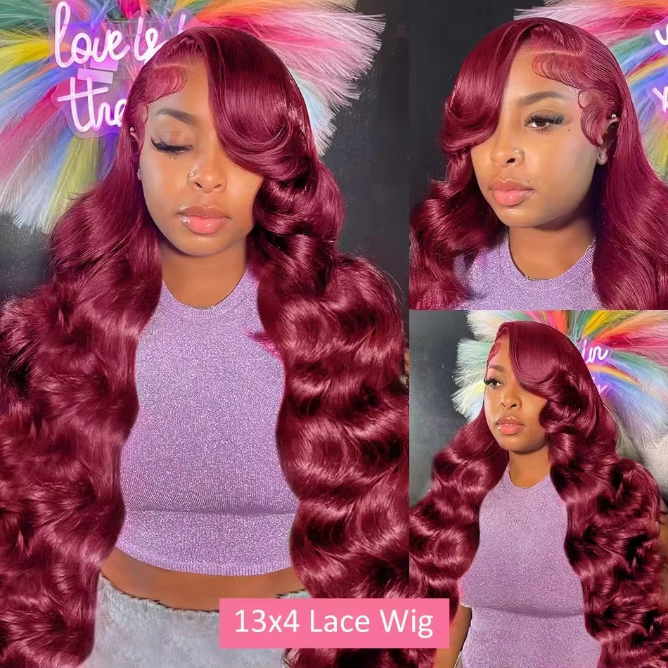 Burgundy 13x4 lace front wigs for women Choice Colored 13x6 hd lace frontal human hair wig Body wave Brazilian 30 inch Wigs