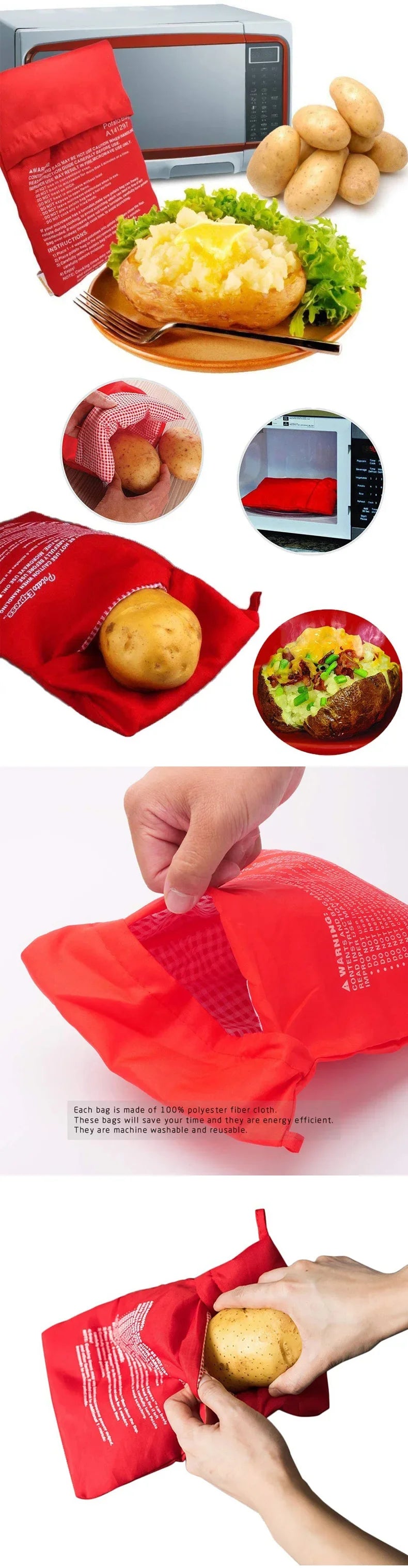 Microwave Potato Bag Reusable Express Microwave Potato Cooker Bag Baked Potato Cooker Perfect Potatoes 4 Minutes Red Baked Pouch