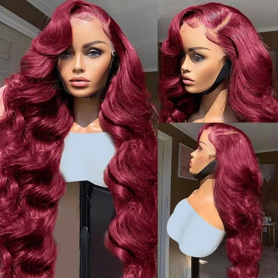 Burgundy 13x4 lace front wigs for women Choice Colored 13x6 hd lace frontal human hair wig Body wave Brazilian 30 inch Wigs
