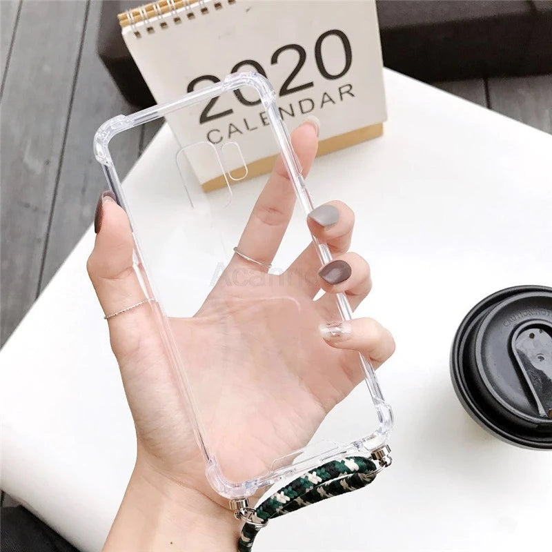 Fashion Crossbody Strap Lanyard Cord Phone Case On For Xiaomi Poco F3 X3 Nfc Pro M3 Necklace Silicone Soft Tpu Clear Back Cover