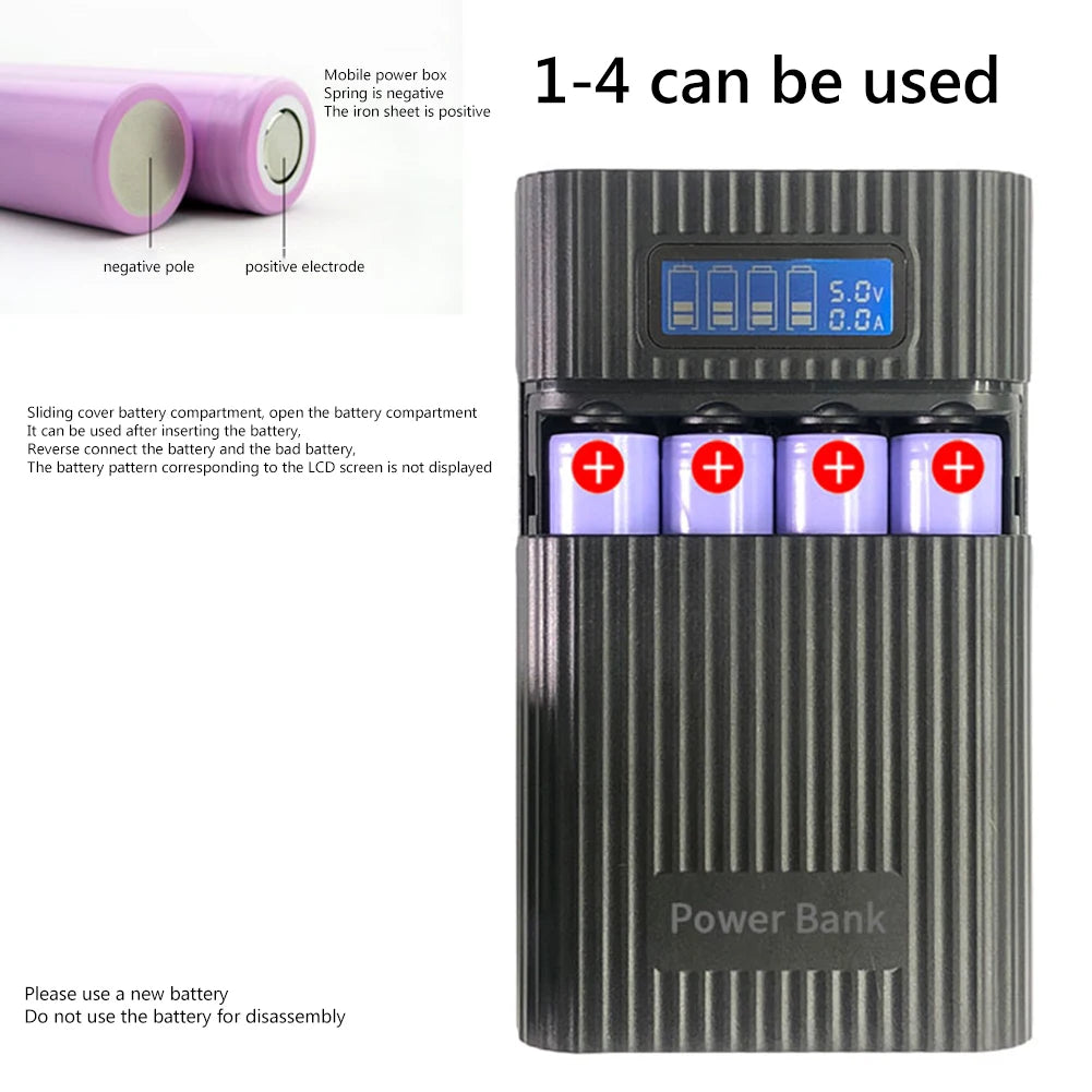 4x18650 Battery Holder DIY Digital Display Fast Charging Mobile Power Bank with LED Flashlight 18650 Battery Charger Storage Box
