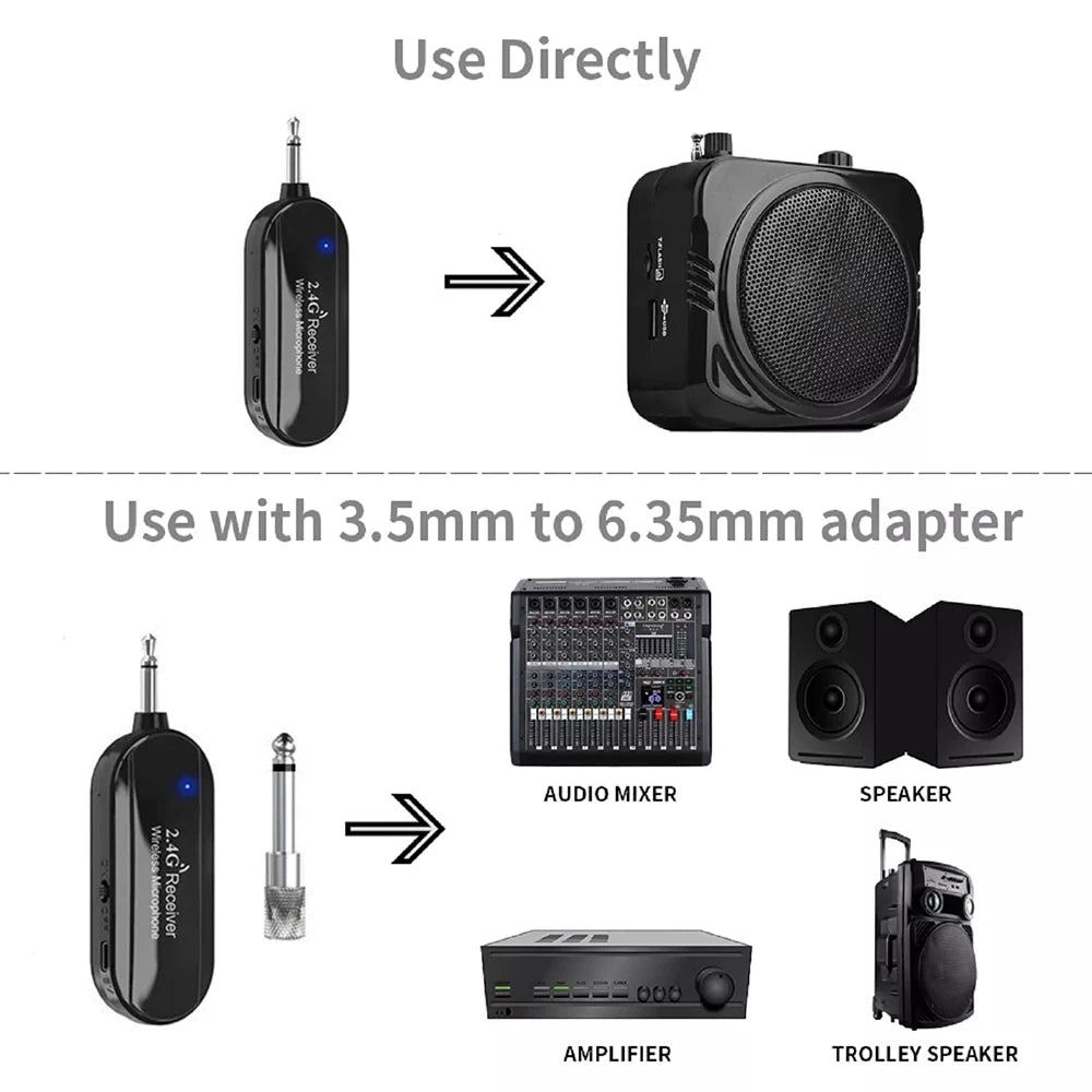 Wireless 2.4G Microphone Head Mounted Wireless Lavalier Set Transmitter Receiver 2 In 1 Rechargeable