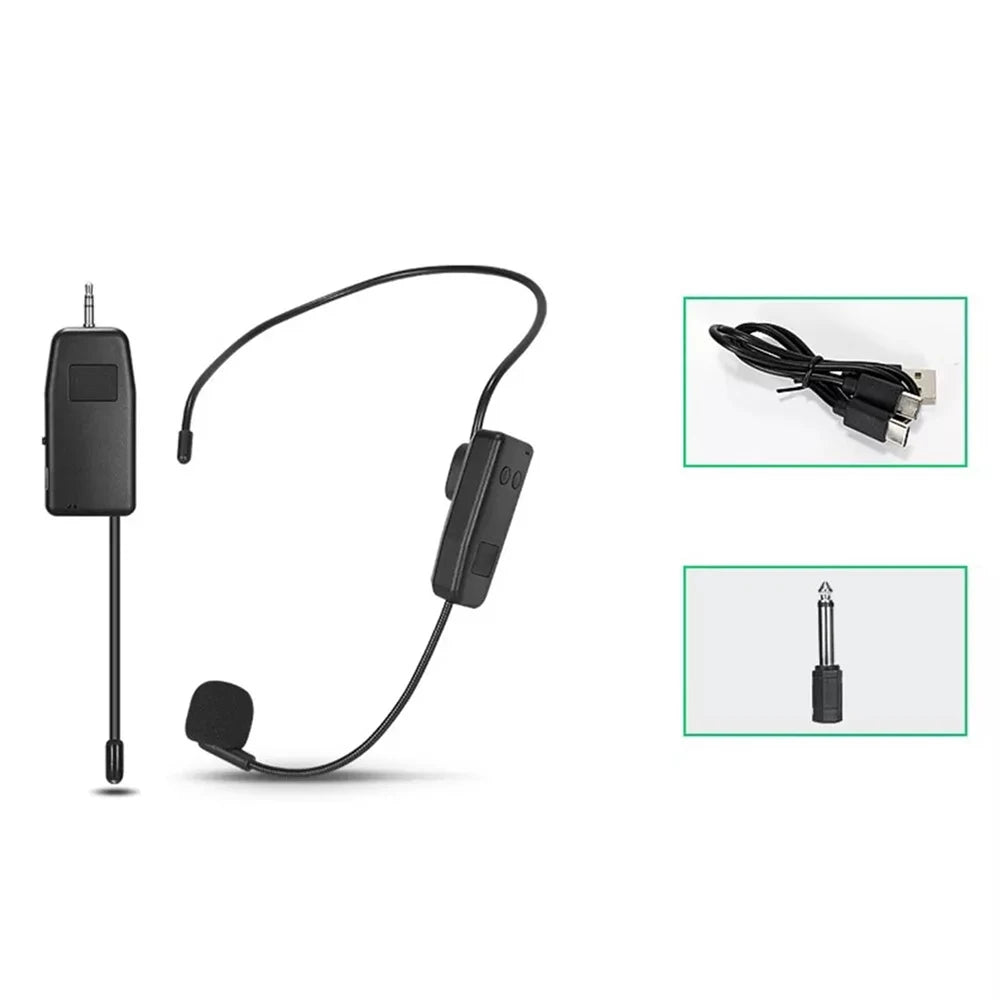 Wireless 2.4G Microphone Head Mounted Wireless Lavalier Set Transmitter Receiver 2 In 1 Rechargeable