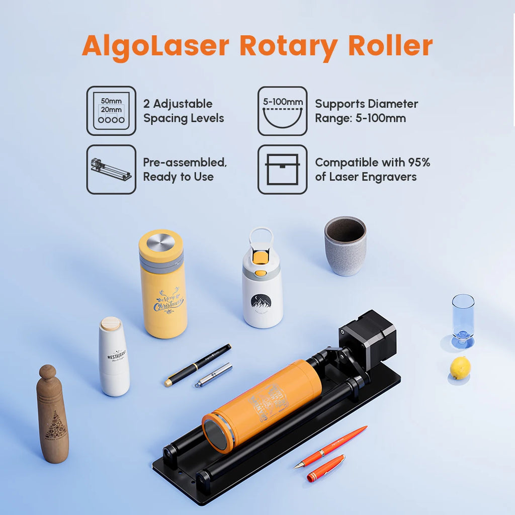 Algolaser Laser Rotary Roller Rotary Chuck Laser Engraver Y-axis Roller ARR/ARC/RR2 360° Rotating for Cylindrical Object Engrave