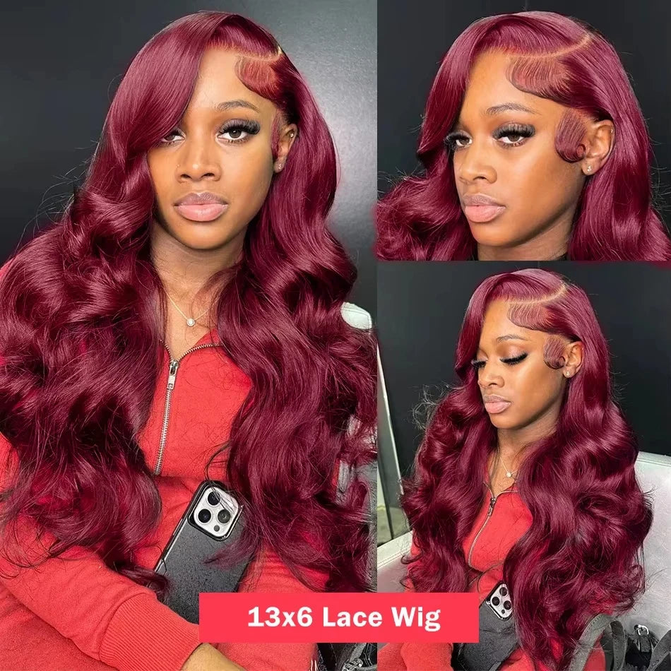 Burgundy 13x4 lace front wigs for women Choice Colored 13x6 hd lace frontal human hair wig Body wave Brazilian 30 inch Wigs