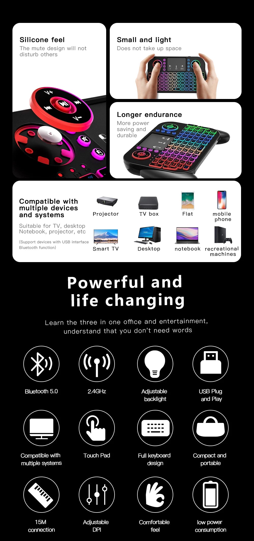 Mini Wireless Keyboard V8 7 Backlit 2.4G Bluetooth Air Mouse Remote Control Touchpad for Android TV Box