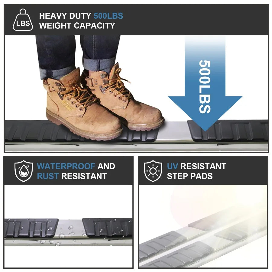 Running Board Step Bar for 19-23 Silverado/Sierra 1500 2500HD 3500HD Crew Cab Stainless Steel Anti-Slip Surface