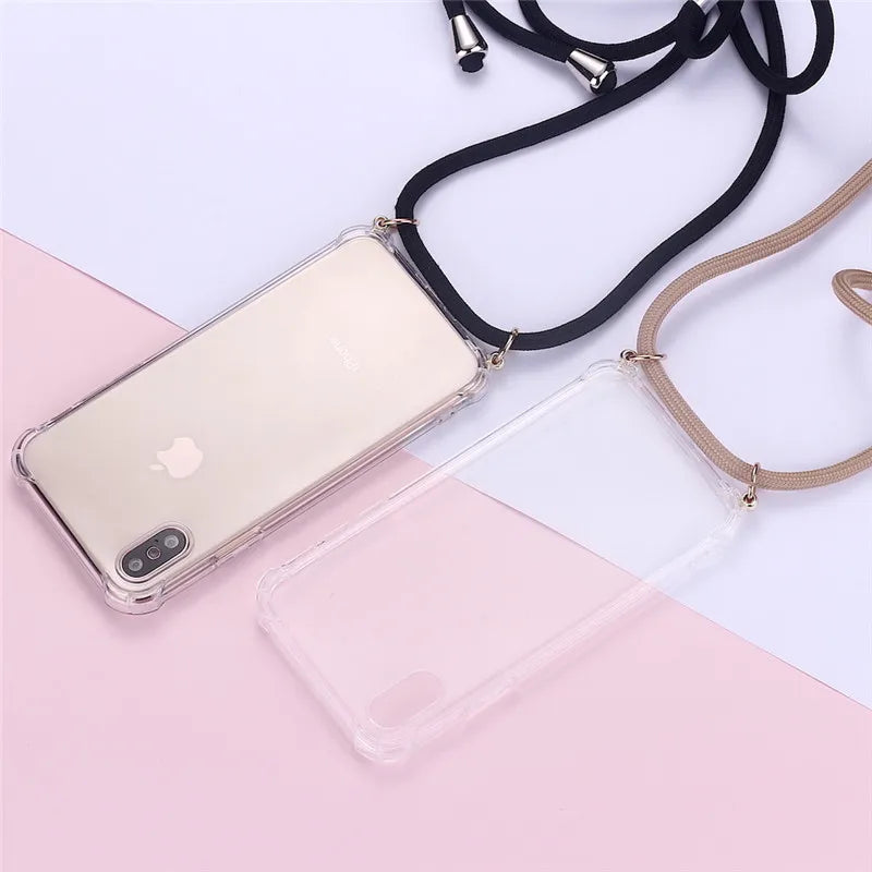 Fashion Crossbody Strap Lanyard Cord Phone Case On For Xiaomi Poco F3 X3 Nfc Pro M3 Necklace Silicone Soft Tpu Clear Back Cover