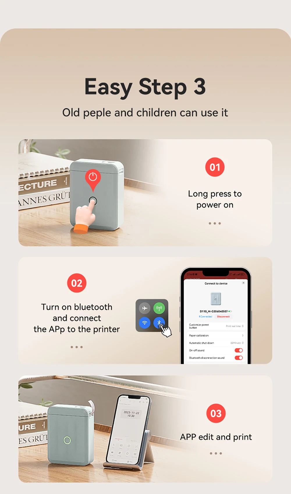 Niimbot D110/D11/H1S Mini Thermal Label Printer Portable Paper Maker Wireless Sticker Machine Inkless Labeller for Office Home