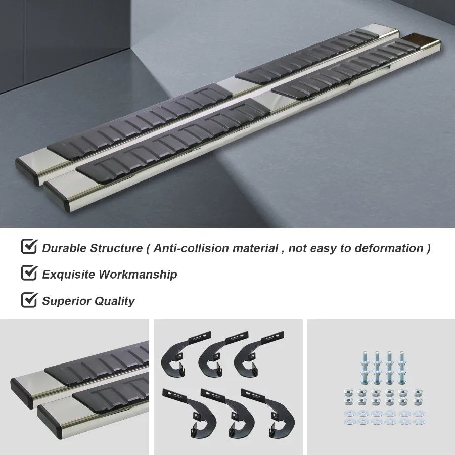 Running Board Step Bar for 19-23 Silverado/Sierra 1500 2500HD 3500HD Crew Cab Stainless Steel Anti-Slip Surface