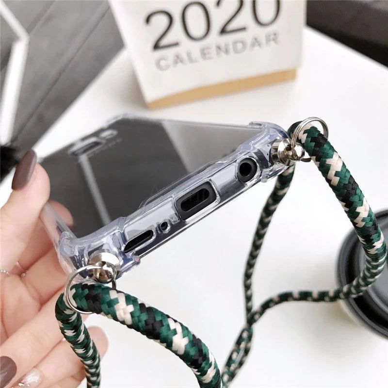 Fashion Crossbody Strap Lanyard Cord Phone Case On For Xiaomi Poco F3 X3 Nfc Pro M3 Necklace Silicone Soft Tpu Clear Back Cover