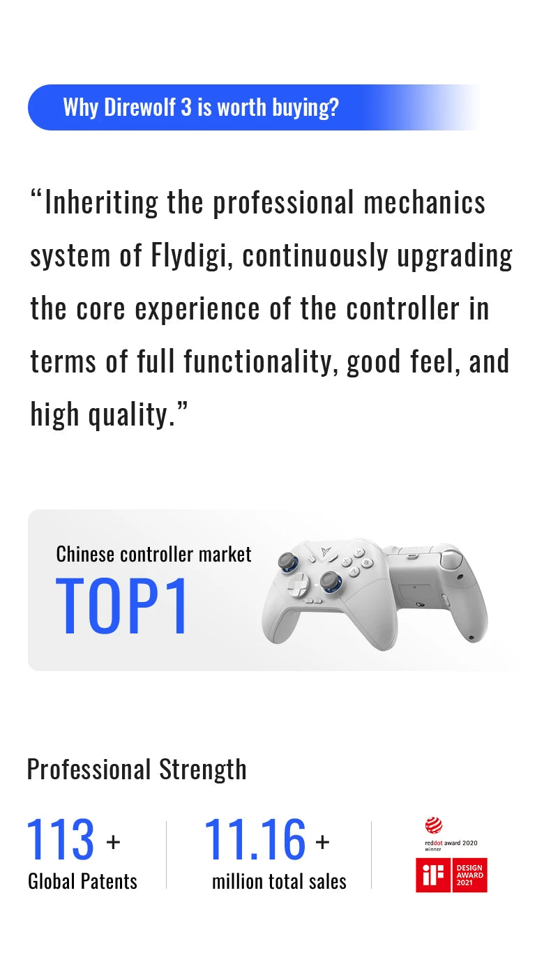 Flydigi Direwolf 3 Wireless Gaming Controller 1000Hz Self-develped lever joystick for PC NINTENDO SWITCH Android iOS Phone