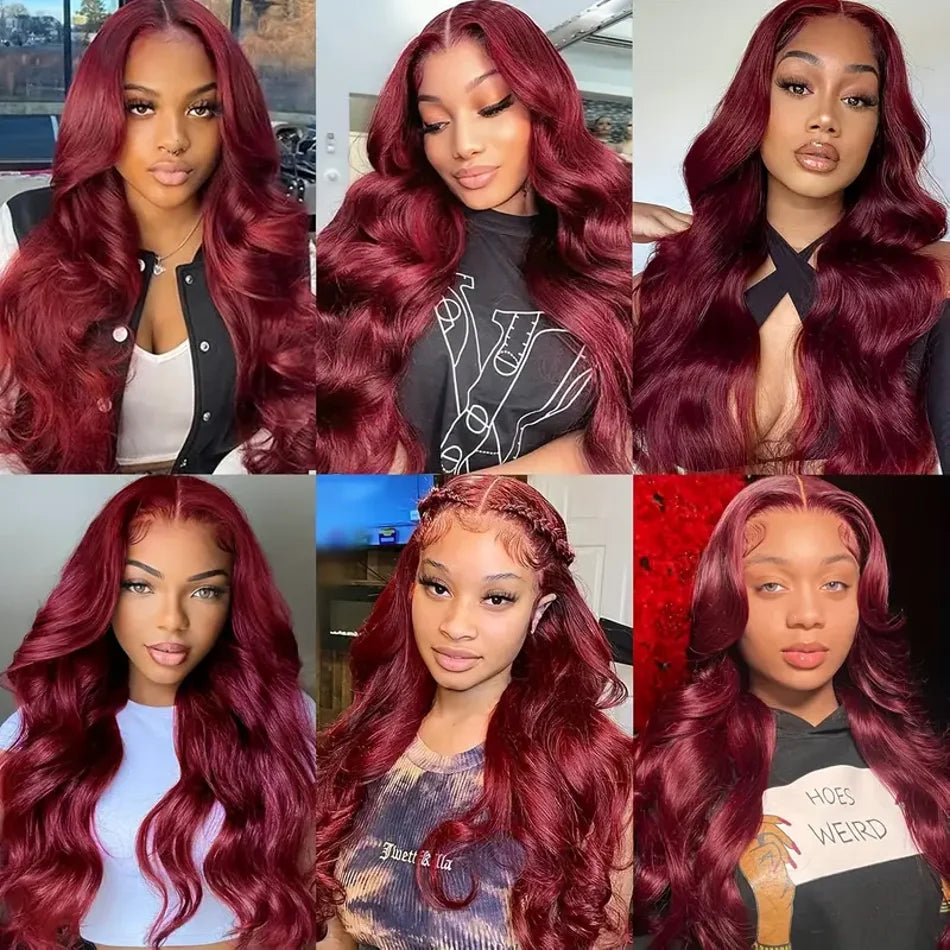 Burgundy 13x4 lace front wigs for women Choice Colored 13x6 hd lace frontal human hair wig Body wave Brazilian 30 inch Wigs