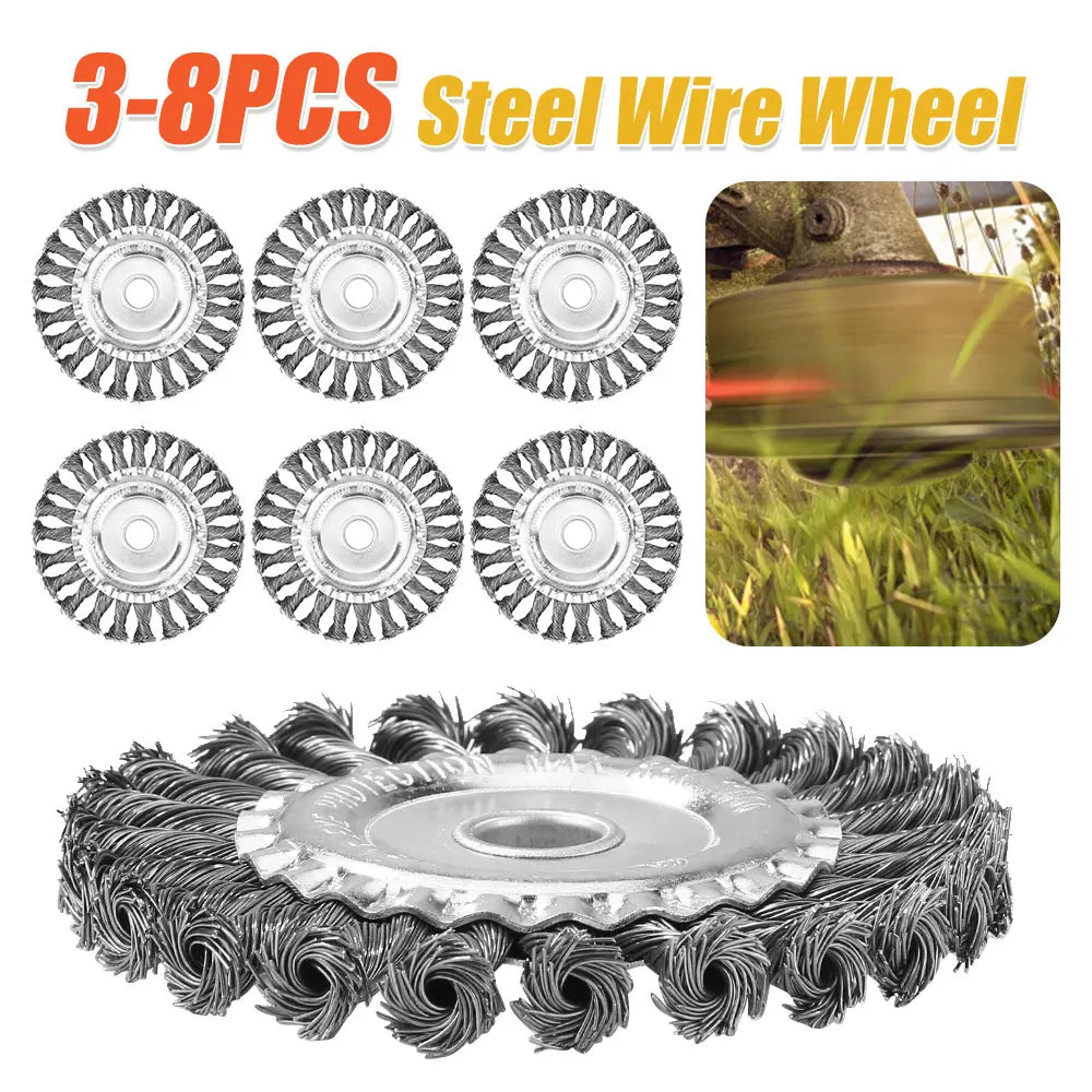 8PCS Steel Wire Wheel Grass Trimmer Head 115mm Brushcutter Wire Weed Brush Cutter Garden Grass Brush Disc Gardening Tool