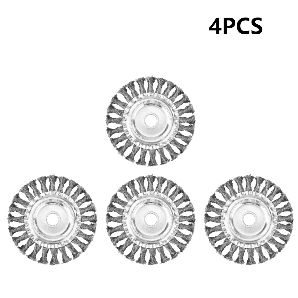 8PCS Steel Wire Wheel Grass Trimmer Head 115mm Brushcutter Wire Weed Brush Cutter Garden Grass Brush Disc Gardening Tool
