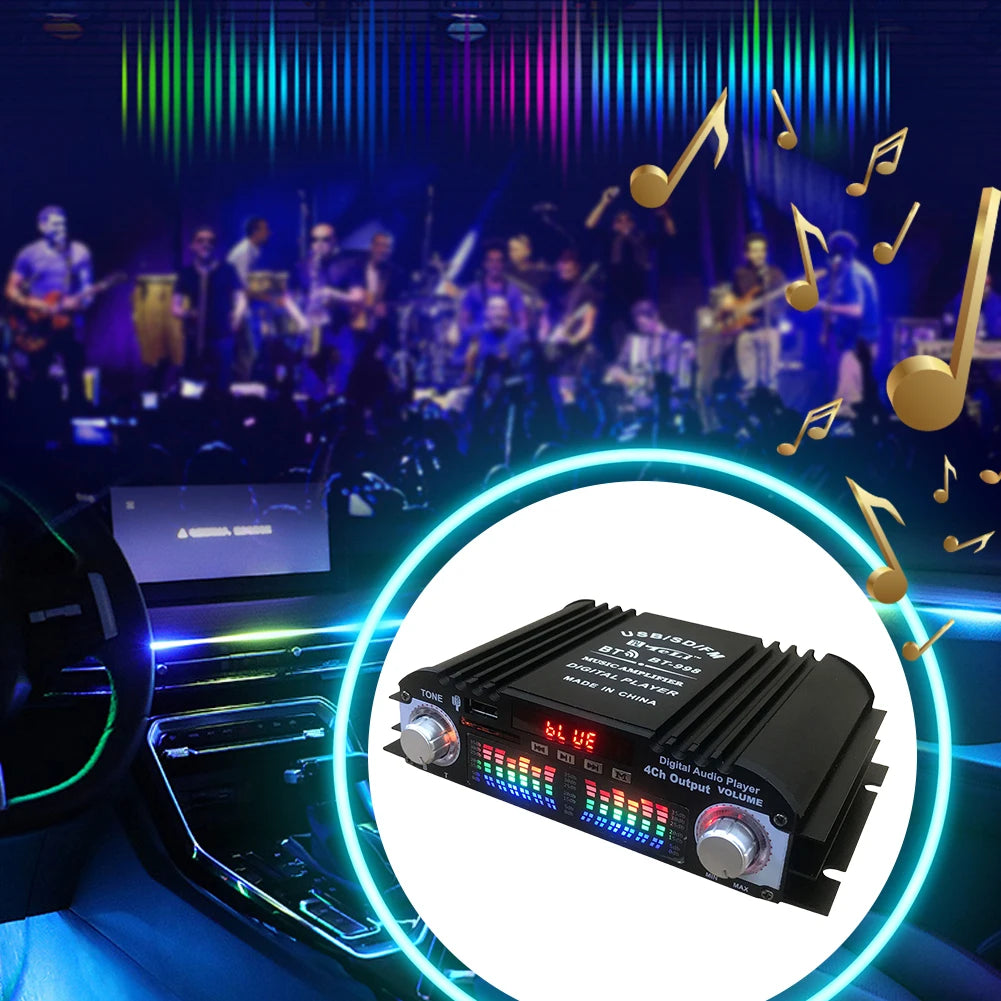 1800W Peak Power Digital 4 Channel Audio Amplifier HiFi Sound Amplifier Bluetooth Karaoke Player FM Radio Support Remote Control