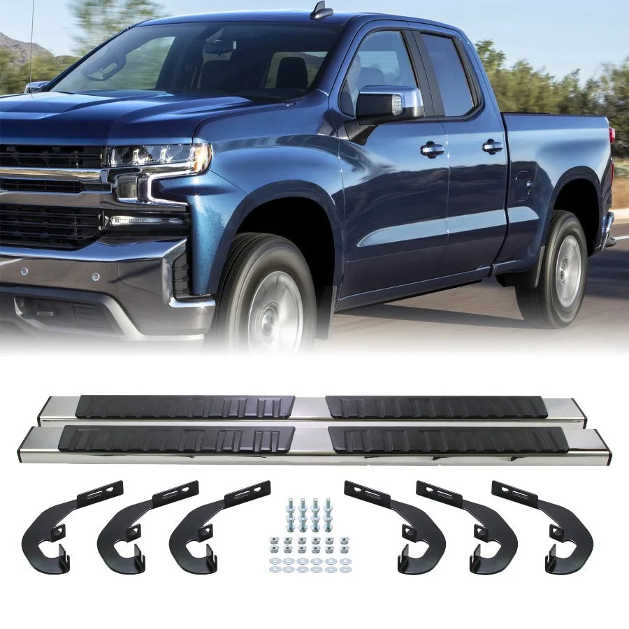 Running Board Step Bar for 19-23 Silverado/Sierra 1500 2500HD 3500HD Crew Cab Stainless Steel Anti-Slip Surface