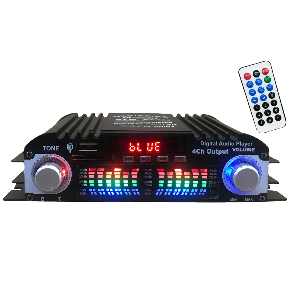 1800W Peak Power Digital 4 Channel Audio Amplifier HiFi Sound Amplifier Bluetooth Karaoke Player FM Radio Support Remote Control