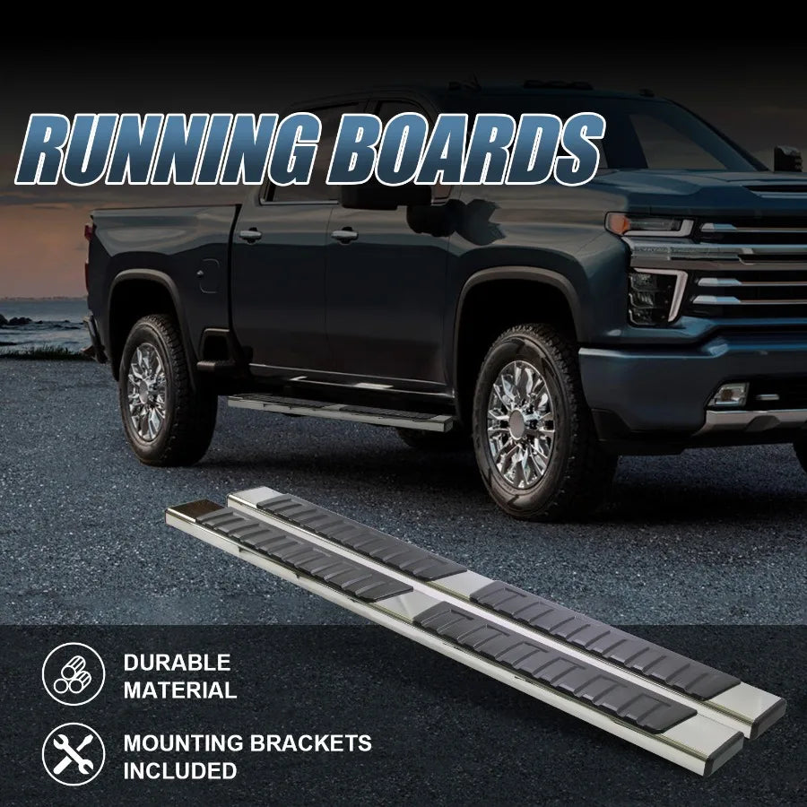Running Board Step Bar for 19-23 Silverado/Sierra 1500 2500HD 3500HD Crew Cab Stainless Steel Anti-Slip Surface