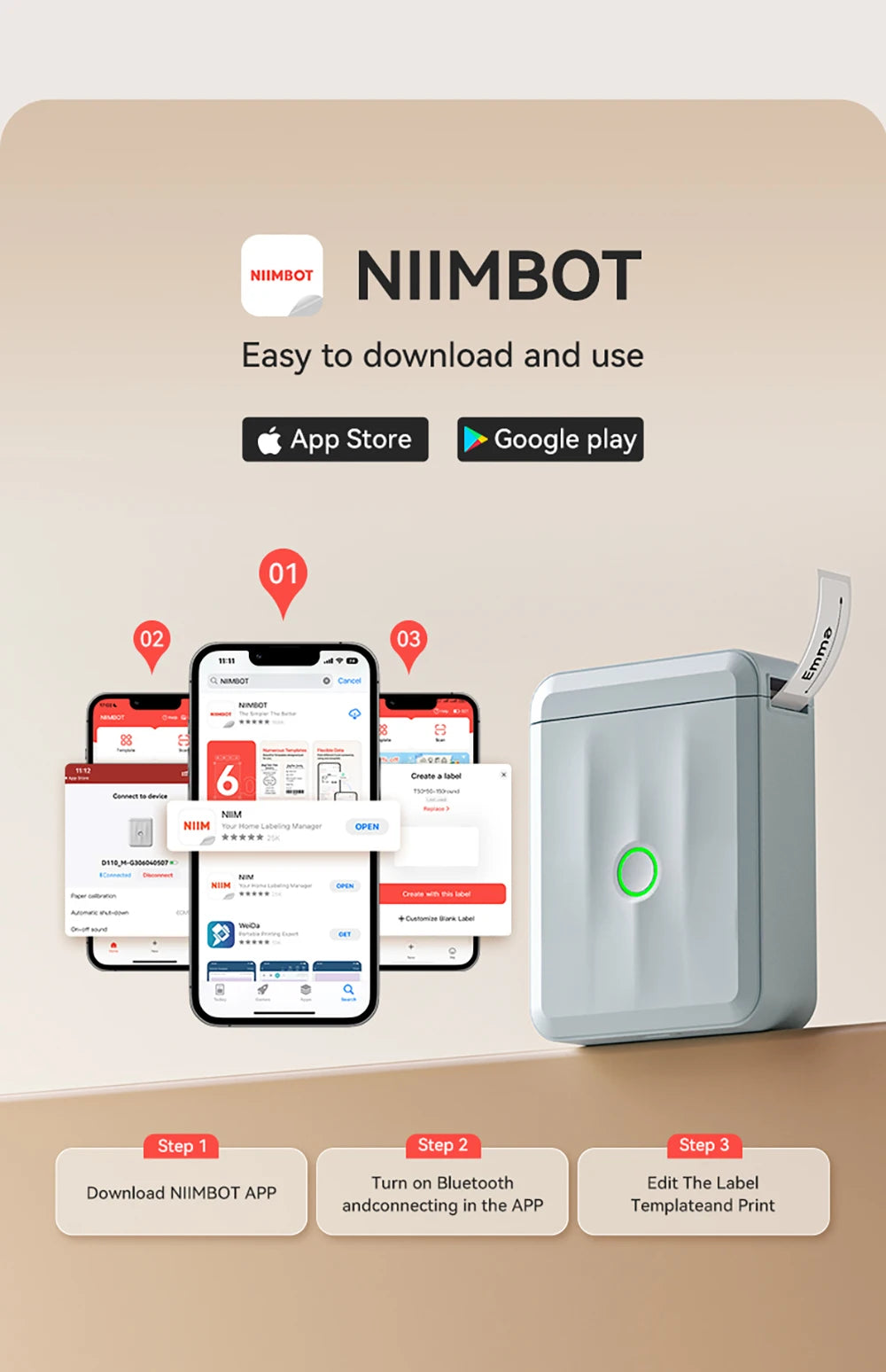 Niimbot D110/D11/H1S Mini Thermal Label Printer Portable Paper Maker Wireless Sticker Machine Inkless Labeller for Office Home