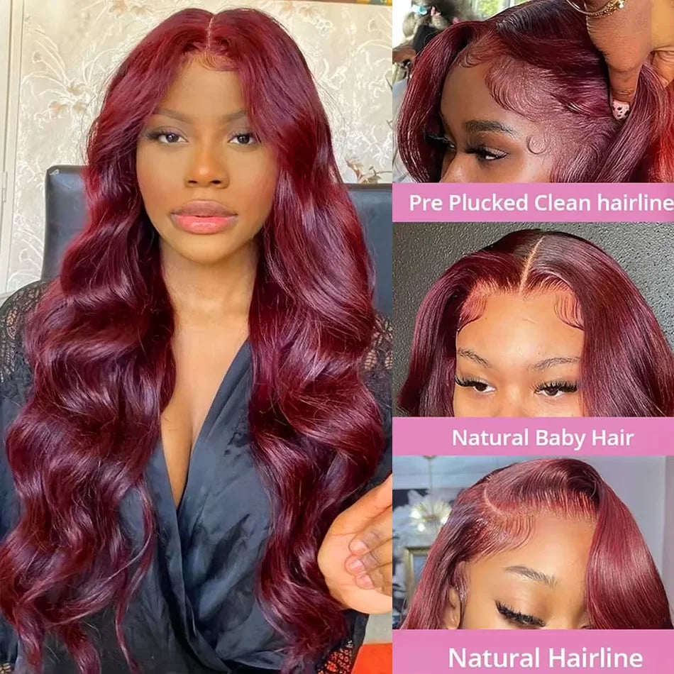 Burgundy 13x4 lace front wigs for women Choice Colored 13x6 hd lace frontal human hair wig Body wave Brazilian 30 inch Wigs